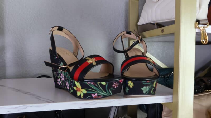 GUCCI FLORAL WEDGE SANDALS